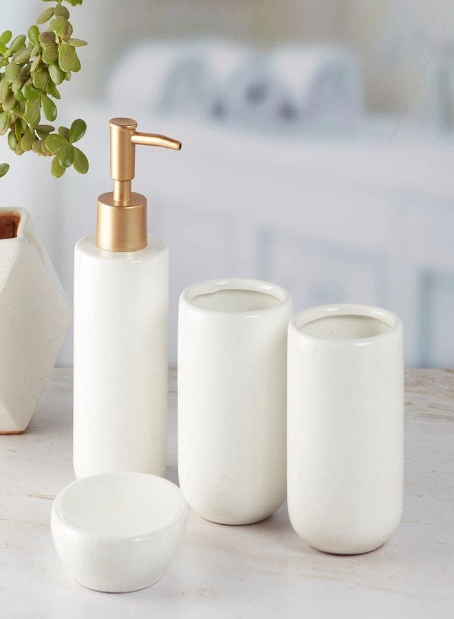 Kookee Ceramic Bathroom Set - Stylish 4 Piece Bath Accessories Kit with Soap Dispenser, Toothbrush Holder, Tumbler & Soap Dish - Modern & Designer Decor for Home & Guest Bathrooms, White (10053) - Image 1